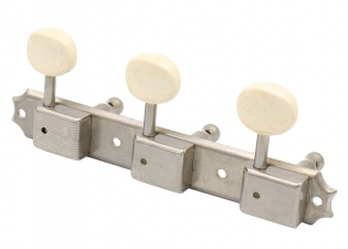 3x3 On-A-Plate Tuners Made In Japan • White Oval Button • Aged Nickel / Relic