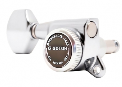 Gotoh® 6-In-Line MGT Locking Tuners • SG381 • Chrome • Small Modern Button • Staggered • Left Handed