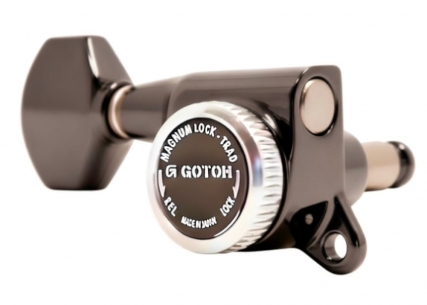 Gotoh® 6-In-Line MGT Locking Tuners • SG381 • Cosmo Black • Small Modern Button • Staggered • Left Handed